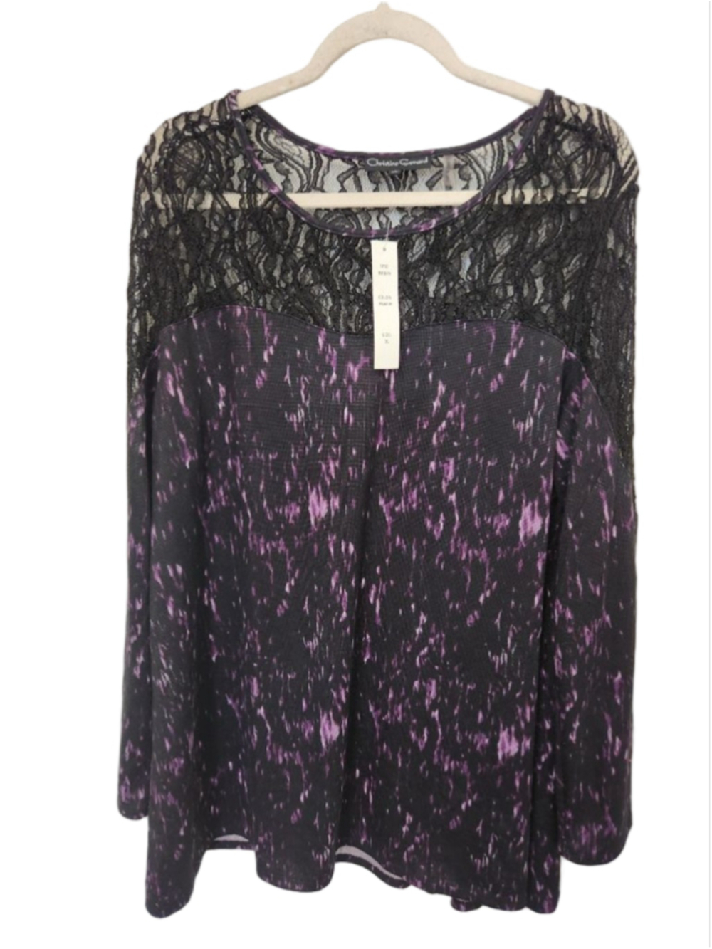 Christine Gerard Long Sleeve Shirt Black Purple with Lace shoulders
